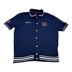 Vintage USA Olympic Team Shirt Mens XL Blue Short Sleeve Button Warmup 2000s